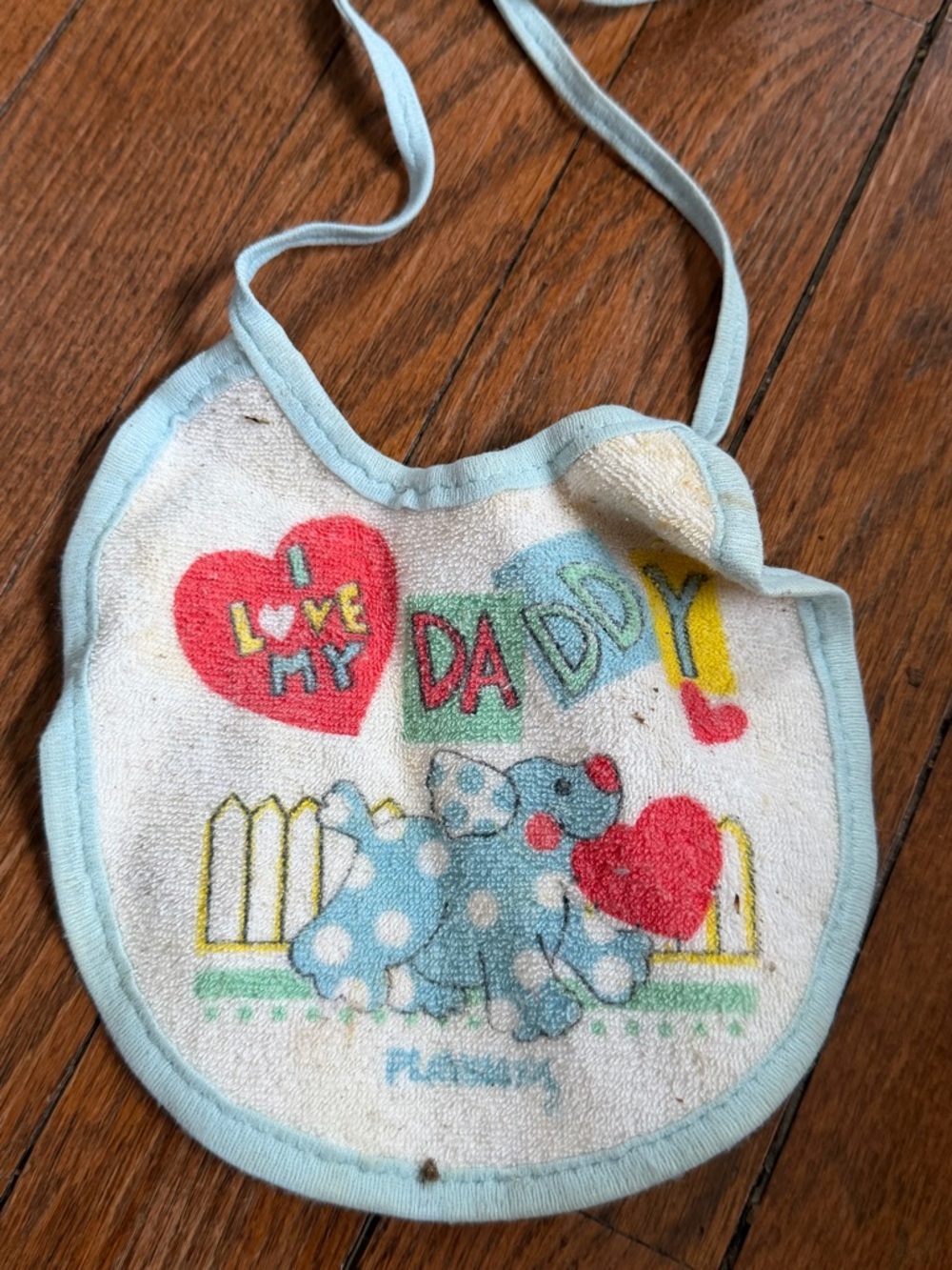 Vintage Baby Bib - Light Blue "I Love My Daddy" Heart Design